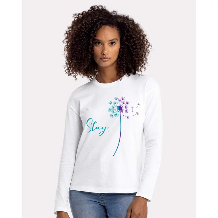 Suicide Prevention Dandelion Teal and Purple Stay Semicolon Womens Cotton Relaxed Long Sleeve T-Shirt