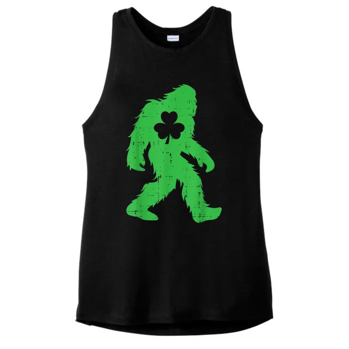 St Patricks Day Bigfoot Sasquatch Shamrock Ladies Tri-Blend Wicking Tank