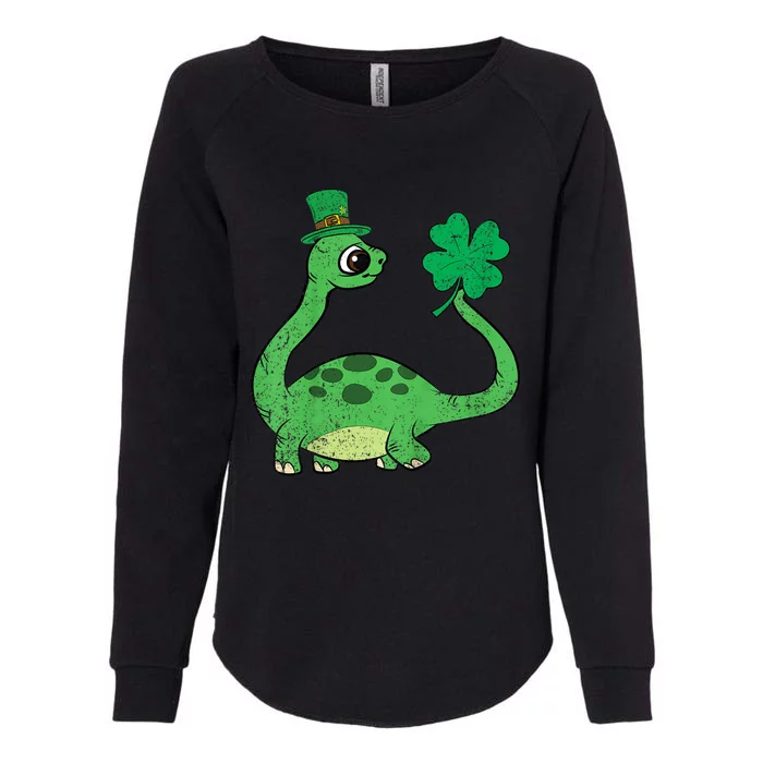 St Patricks Day Brontosaurus Shamrock Womens California Wash Sweatshirt