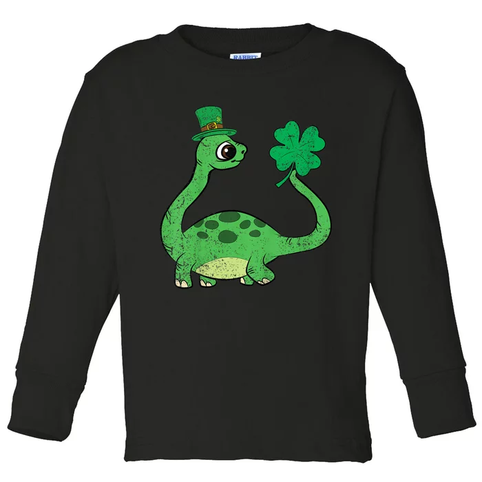 St Patricks Day Brontosaurus Shamrock Toddler Long Sleeve Shirt