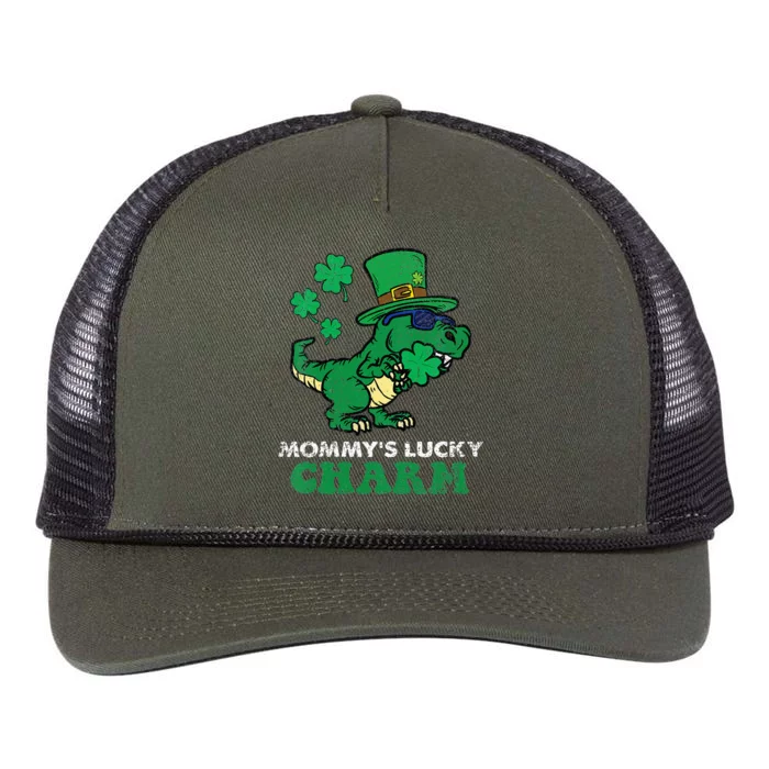 St Patricks Day Mommys Lucky Charm T-Rex Retro Rope Trucker Hat Cap