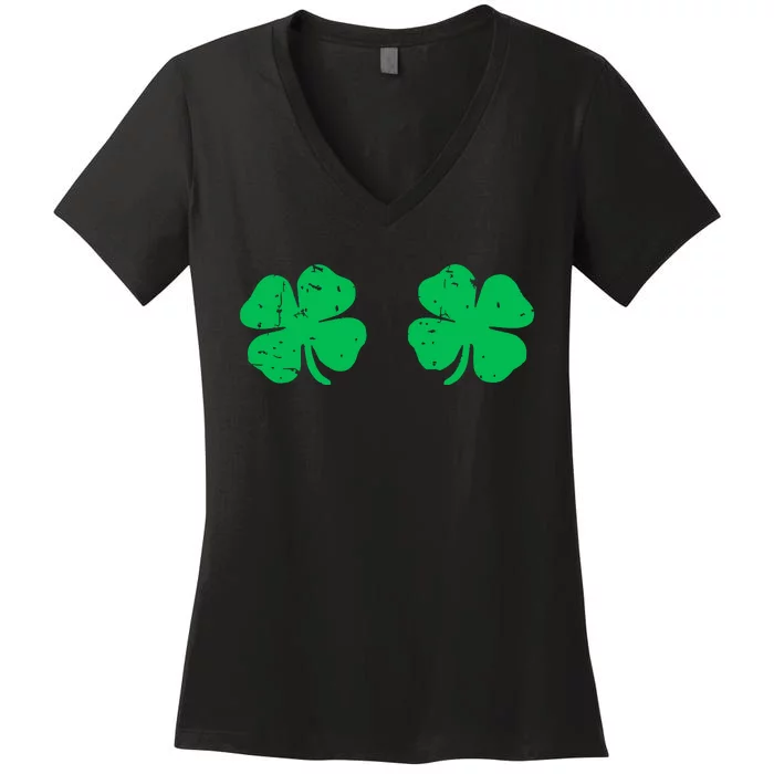 Saint Patricks Day Shamrock Boobs Stpatricks Day Boobies Women's V-Neck T-Shirt