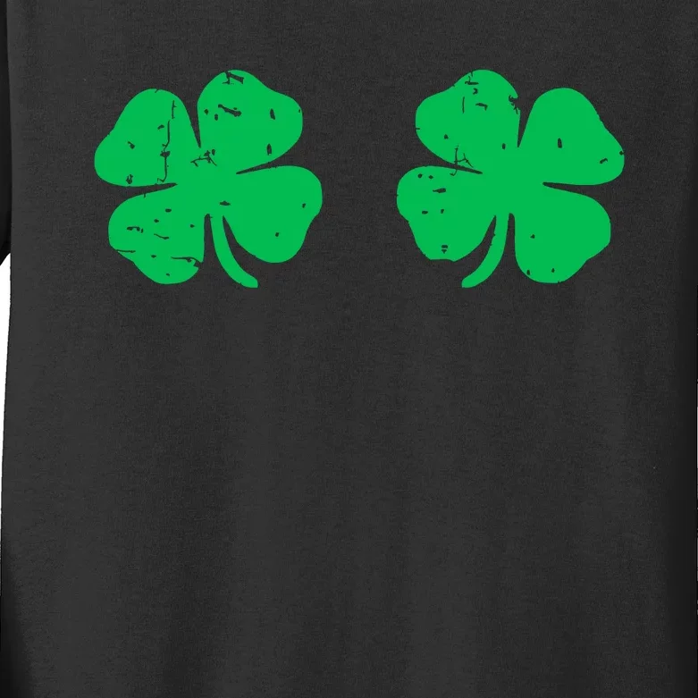 Saint Patricks Day Shamrock Boobs Stpatricks Day Boobies Kids Long Sleeve Shirt