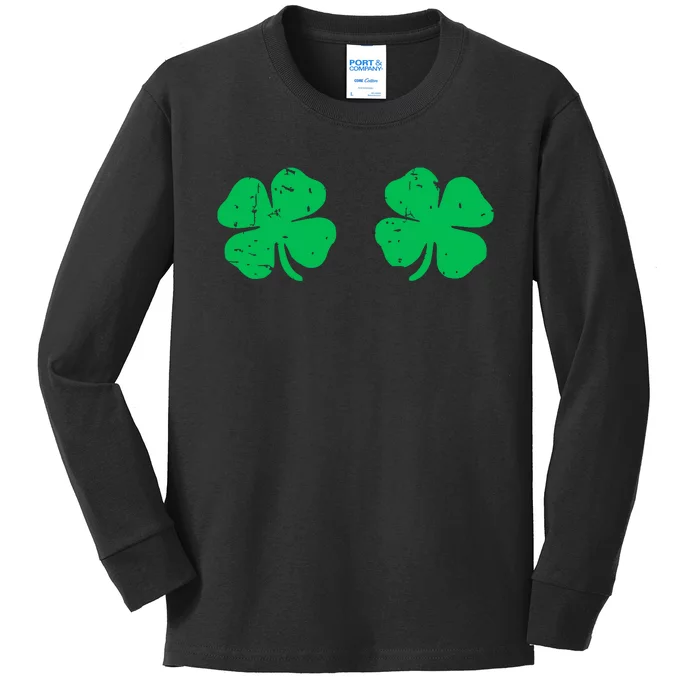 Saint Patricks Day Shamrock Boobs Stpatricks Day Boobies Kids Long Sleeve Shirt