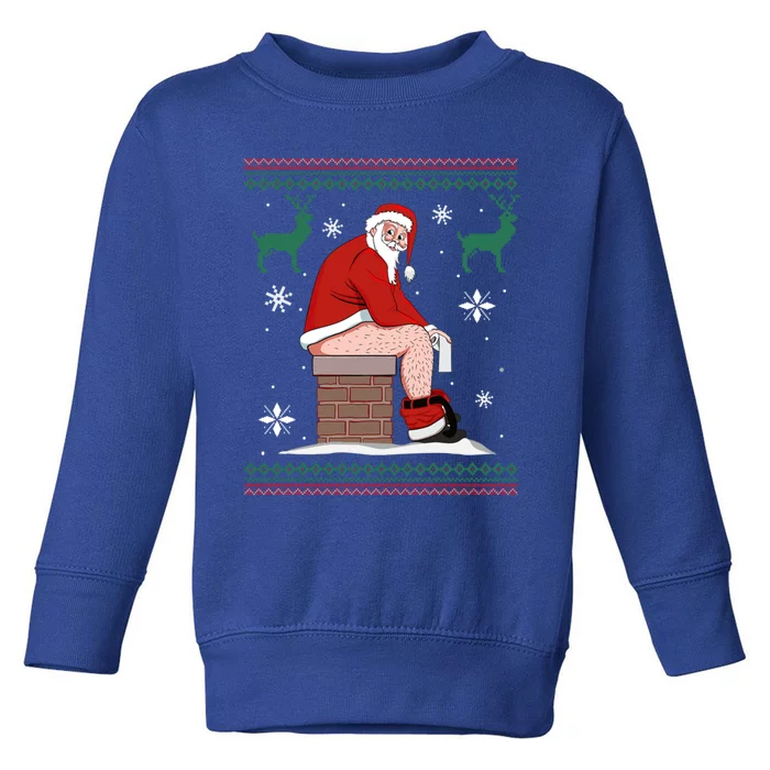 Santa Pooping Down The Chimney Ugly Sweater Christmas Funny Gift Toddler Sweatshirt