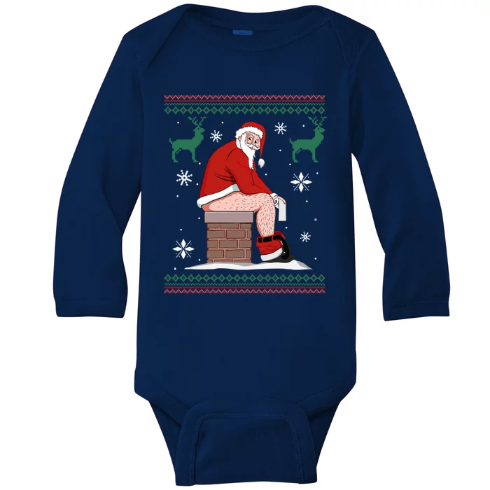 Santa Pooping Down The Chimney Ugly Sweater Christmas Funny Gift Baby Long Sleeve Bodysuit