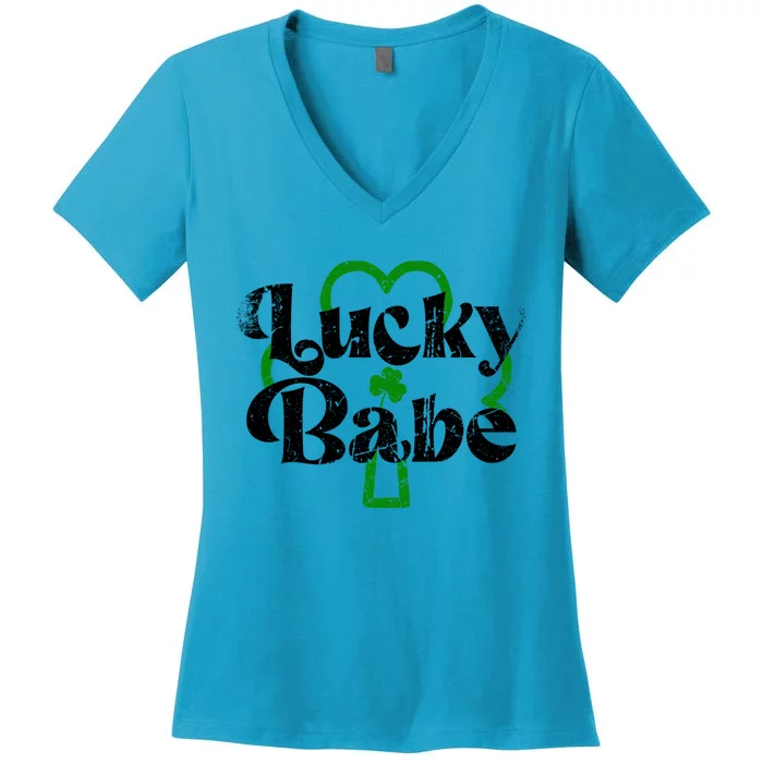 St Patrick's Day Vintage Funny Irish Lucky Babe Gift Women's V-Neck T-Shirt