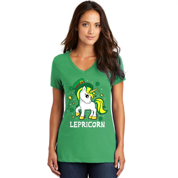 St Patricks Day Unicorn Lepricorn Women's V-Neck T-Shirt