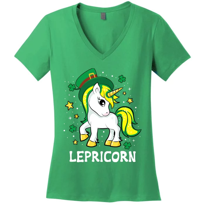 St Patricks Day Unicorn Lepricorn Women's V-Neck T-Shirt