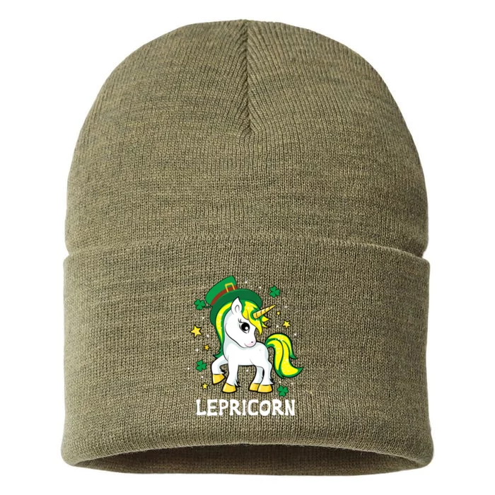 St Patricks Day Unicorn Lepricorn Sustainable Knit Beanie