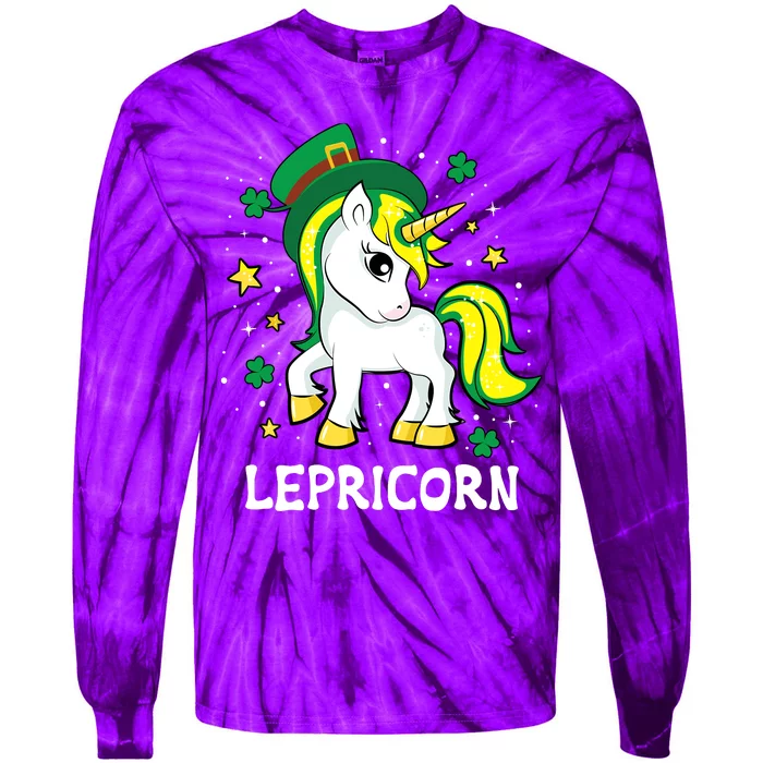 St Patricks Day Unicorn Lepricorn Tie-Dye Long Sleeve Shirt