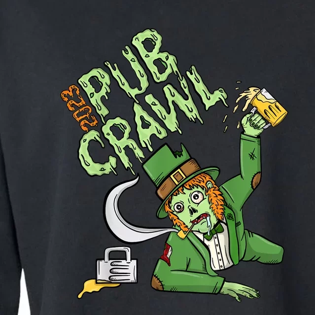 St. Patrick's Day Pub Crawl Beer Drinking Zombie Leprechaun Cropped Pullover Crew