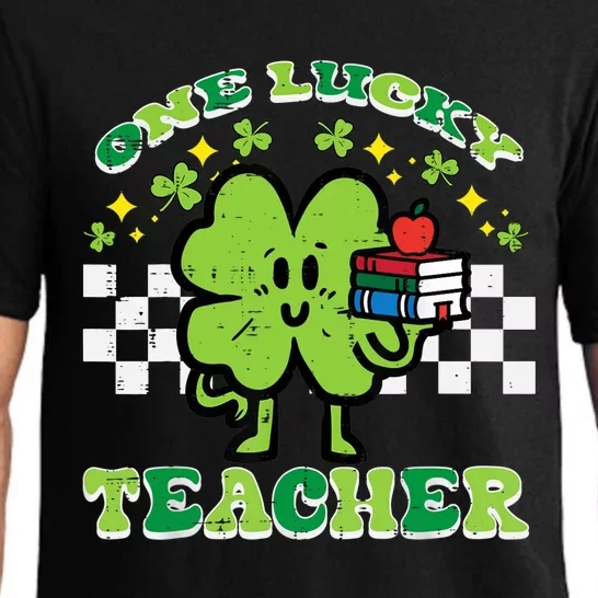 St Patrick Day Shamrock One Lucky Teacher Retro Saint Pattys Pajama Set