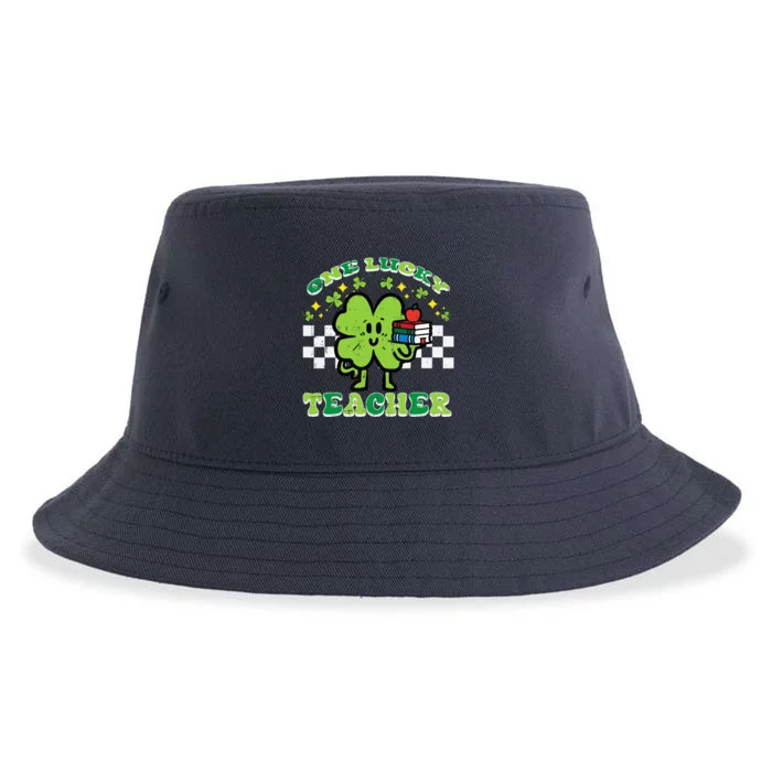 St Patrick Day Shamrock One Lucky Teacher Retro Saint Pattys Sustainable Bucket Hat