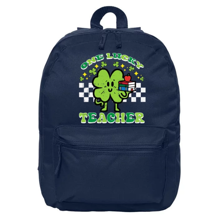 St Patrick Day Shamrock One Lucky Teacher Retro Saint Pattys 16 in Basic Backpack