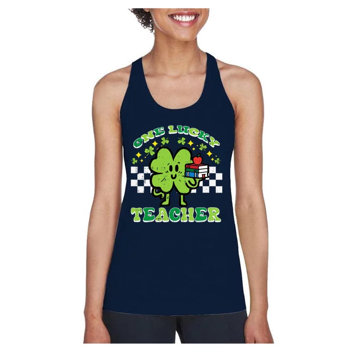 St Patrick Day Shamrock One Lucky Teacher Retro Saint Pattys Women's Racerback Tank