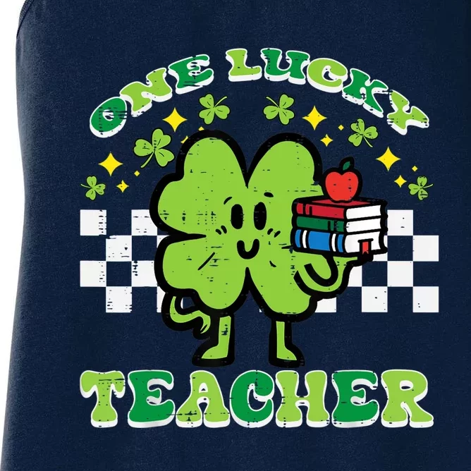 St Patrick Day Shamrock One Lucky Teacher Retro Saint Pattys Women's Racerback Tank