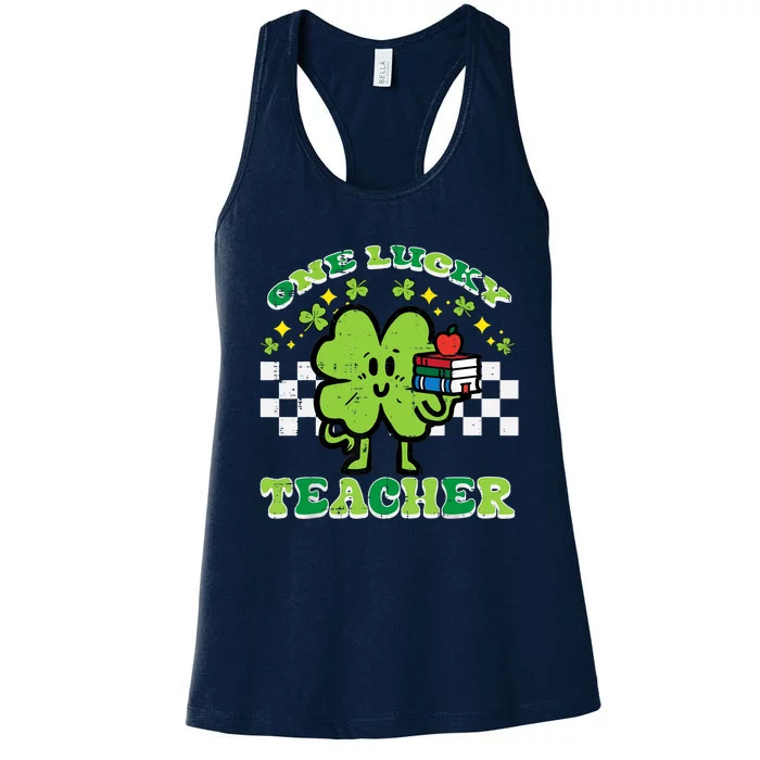 St Patrick Day Shamrock One Lucky Teacher Retro Saint Pattys Women's Racerback Tank