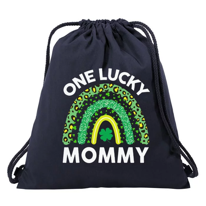 St Patricks Day Outfit Women Leopard Rainbow One Lucky Mommy Drawstring Bag