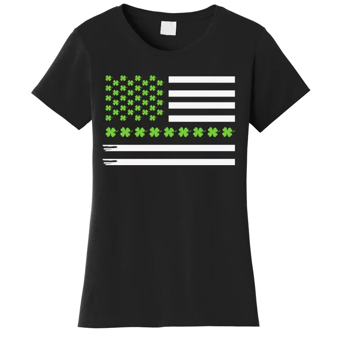 St PatrickS Day Distressed American Flag Shamrock Women's T-Shirt