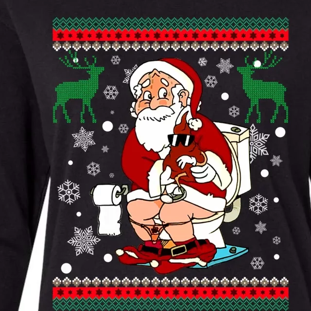 Santa Pooping Down The Chimney Ugly Sweater Christmas Meaningful Gift Womens Cotton Relaxed Long Sleeve T-Shirt