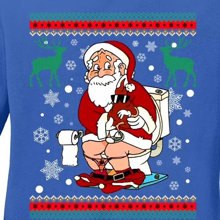 Santa Pooping Down The Chimney Ugly Sweater Christmas Meaningful Gift Ladies Long Sleeve Shirt