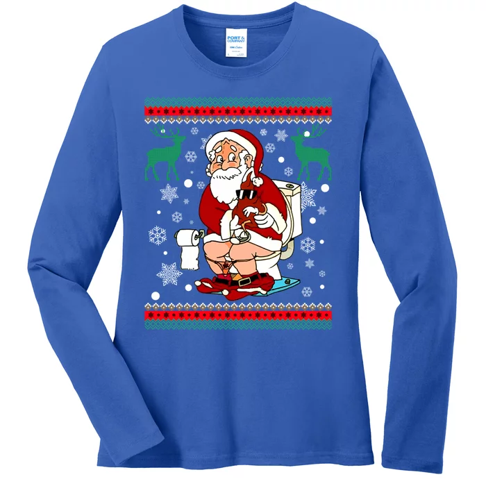 Santa Pooping Down The Chimney Ugly Sweater Christmas Meaningful Gift Ladies Long Sleeve Shirt