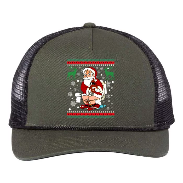 Santa Pooping Down The Chimney Ugly Sweater Christmas Meaningful Gift Retro Rope Trucker Hat Cap