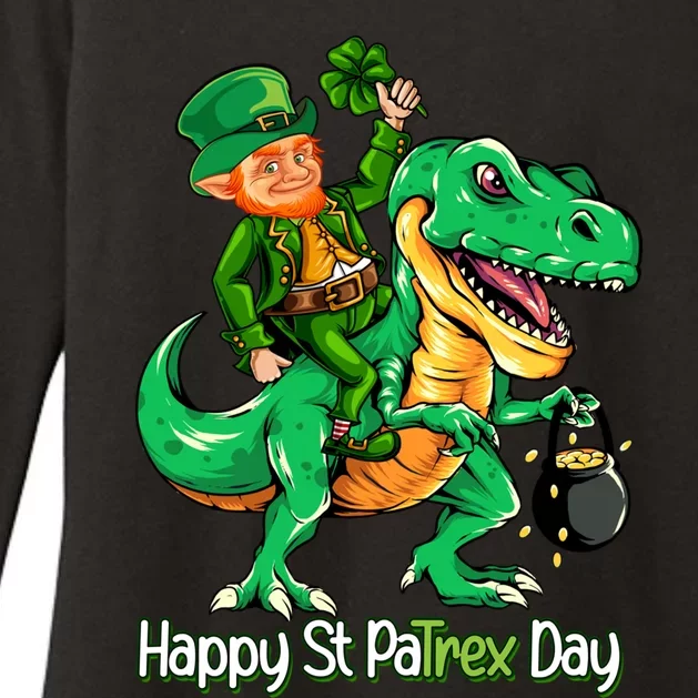 St Patricks Day Shirts Leprechaun Riding Dinosaur Gift Womens CVC Long Sleeve Shirt