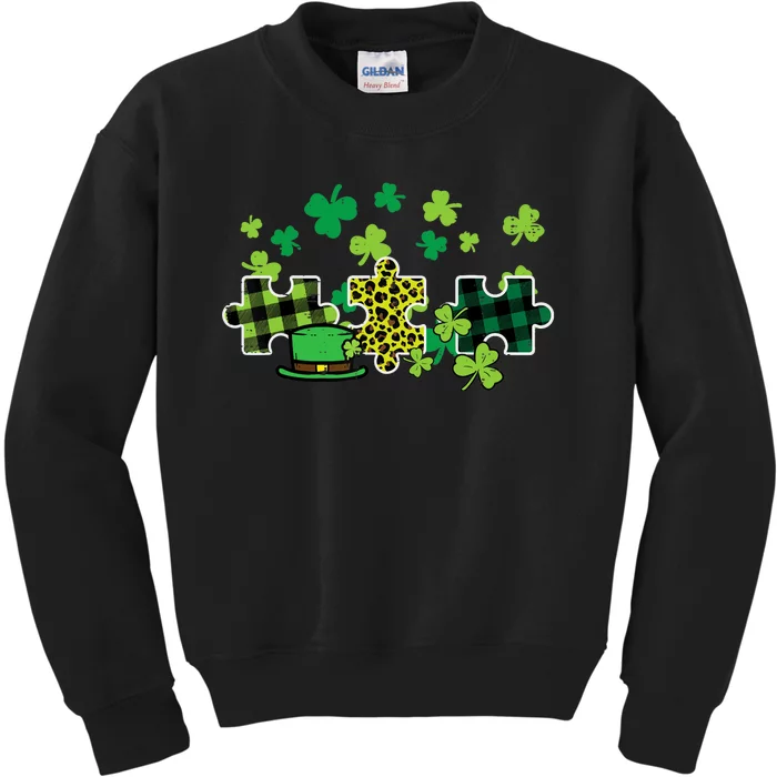 St Patricks Day Autism Puzzle Saint Pattys Kids Sweatshirt