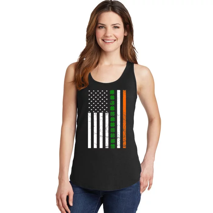 St. Patricks Day Irish American Flag Ireland Shamrock Clover Ladies Essential Tank