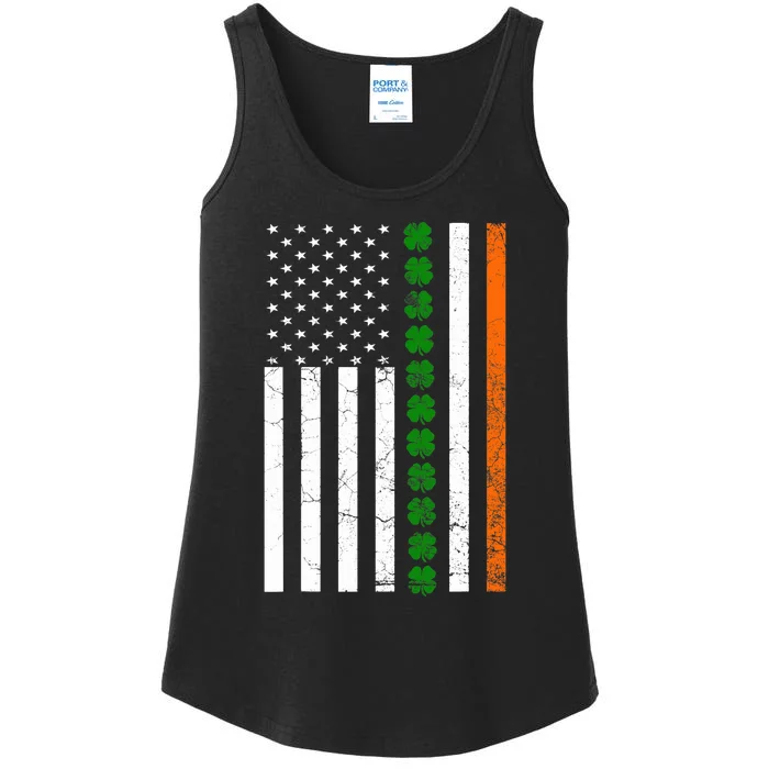 St. Patricks Day Irish American Flag Ireland Shamrock Clover Ladies Essential Tank