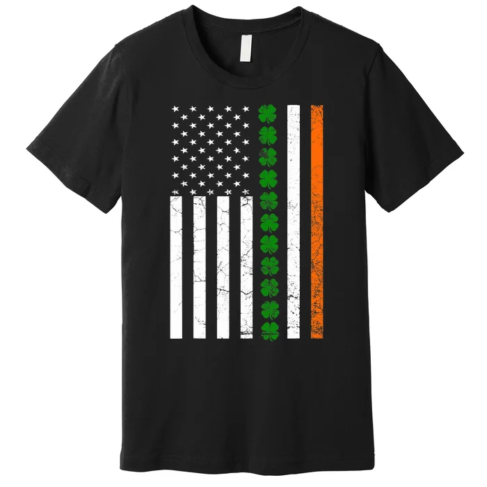 St. Patricks Day Irish American Flag Ireland Shamrock Clover Premium T-Shirt