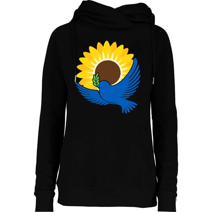 Sunflower Peace Dove Stand With Ukraine End The War Womens Funnel Neck Pullover Hood