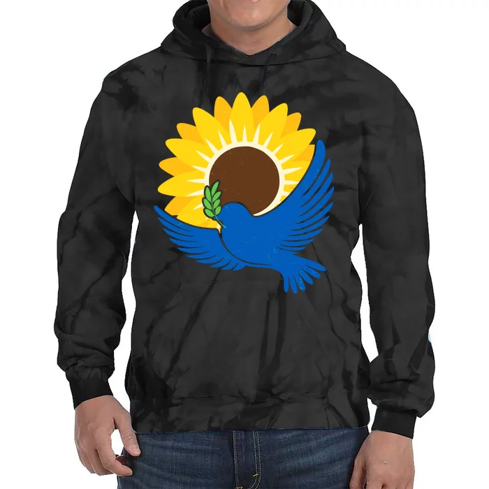 Sunflower Peace Dove Stand With Ukraine End The War Tie Dye Hoodie