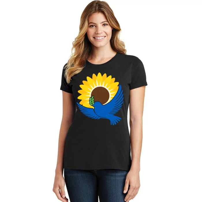 Sunflower Peace Dove Stand With Ukraine End The War Women's T-Shirt