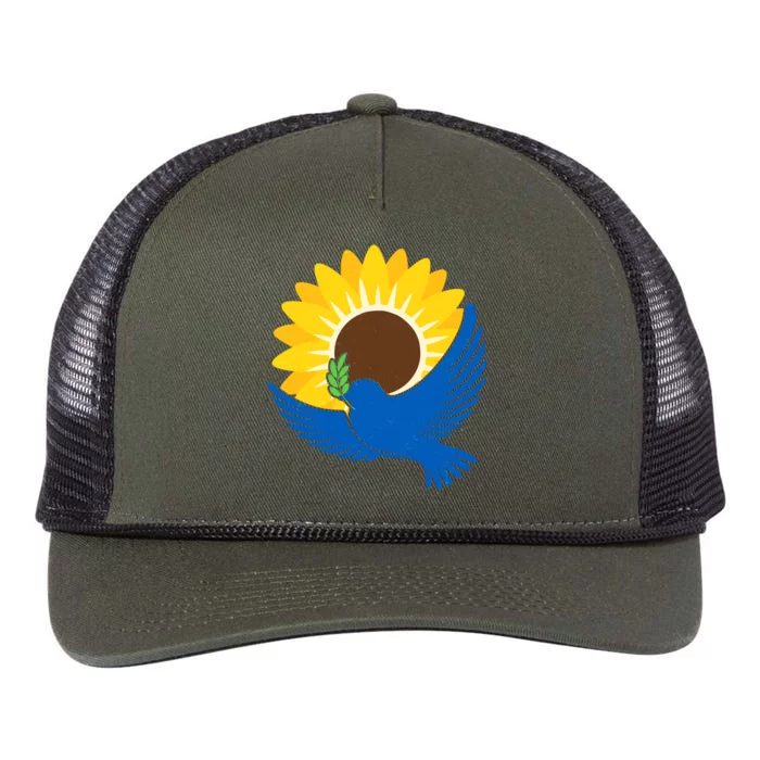 Sunflower Peace Dove Stand With Ukraine End The War Retro Rope Trucker Hat Cap