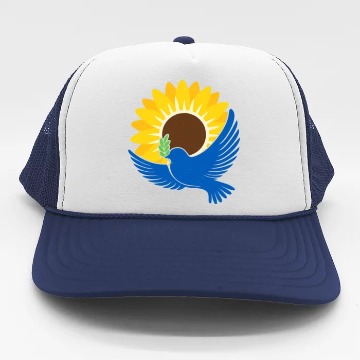 Sunflower Peace Dove Stand With Ukraine End The War Trucker Hat