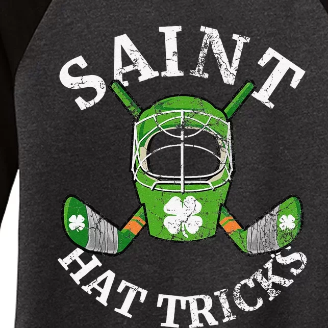 St. Patrick's Day Saint Hat Tricks Hockey Shamrock Women's Tri-Blend 3/4-Sleeve Raglan Shirt