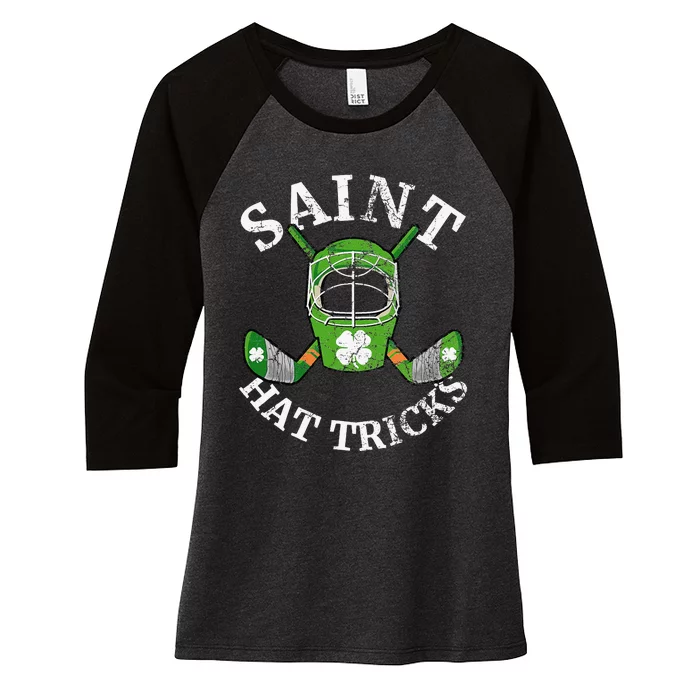 St. Patrick's Day Saint Hat Tricks Hockey Shamrock Women's Tri-Blend 3/4-Sleeve Raglan Shirt