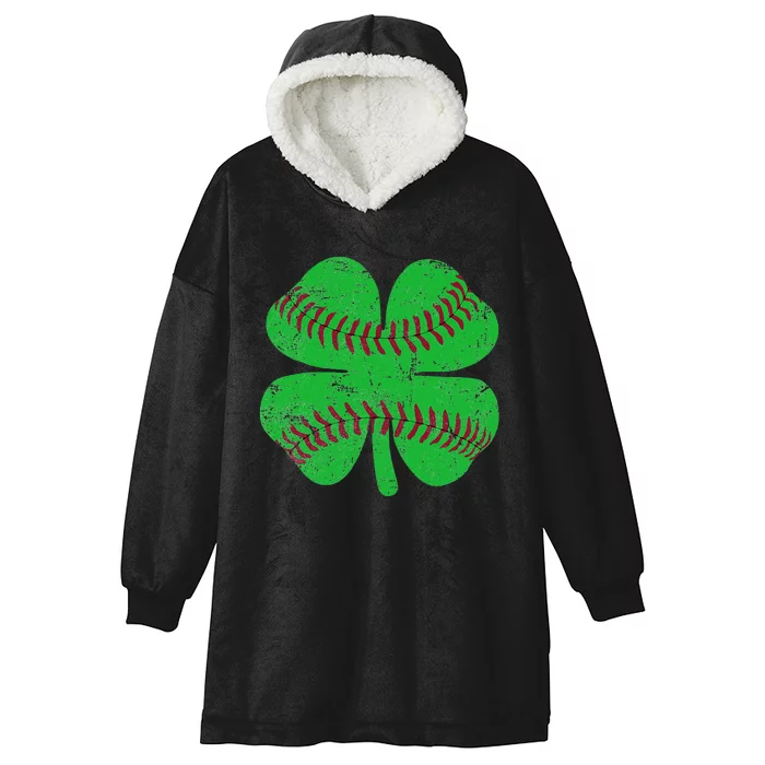 St Patricks Day Shamrock Baseball Saint Paddy's Hooded Wearable Blanket