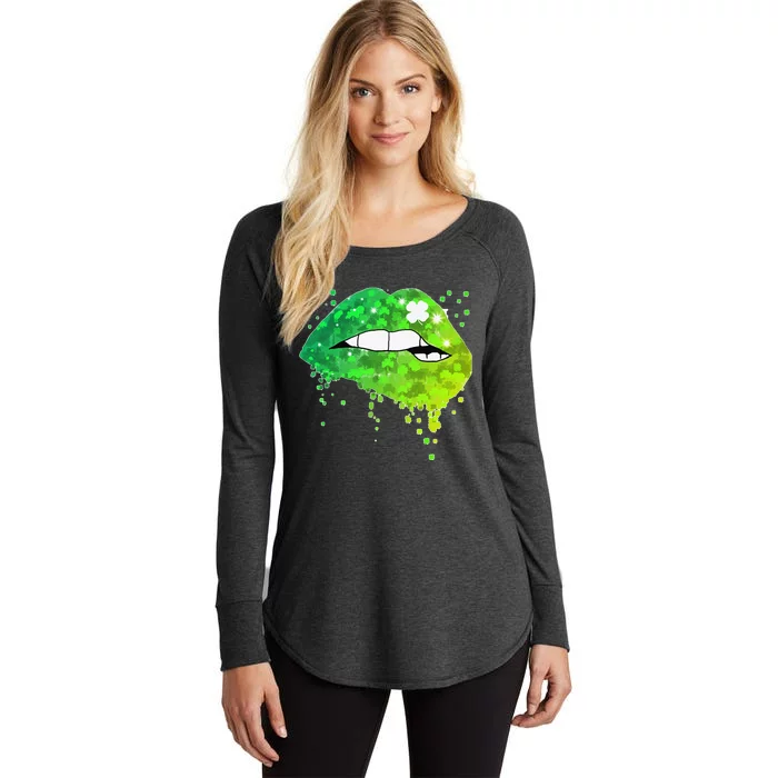 Saint Patrick's Day Shamrock Graphic Irish Sexy Lips Womens Women's Perfect Tri Tunic Long Sleeve Shirt