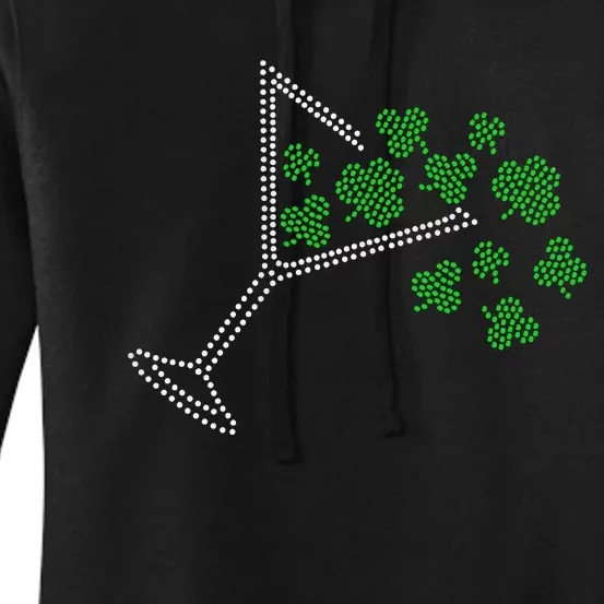 St Patricks Day Martini Clover Bling Rhinestone Paddys Day Women's Pullover Hoodie