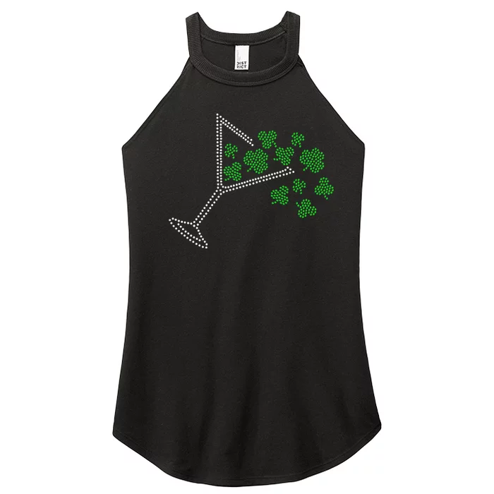 St Patricks Day Martini Clover Bling Rhinestone Paddys Day Women’s Perfect Tri Rocker Tank