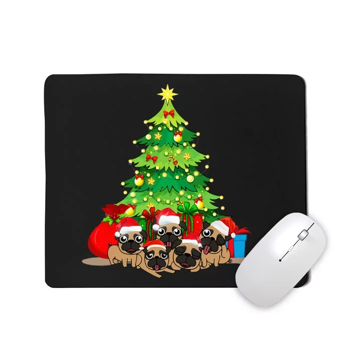 Santa Pug Dog Christmas Merry Pugmas Xmas Tree Lights Pajama Mousepad