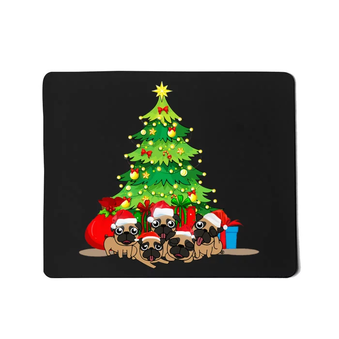 Santa Pug Dog Christmas Merry Pugmas Xmas Tree Lights Pajama Mousepad