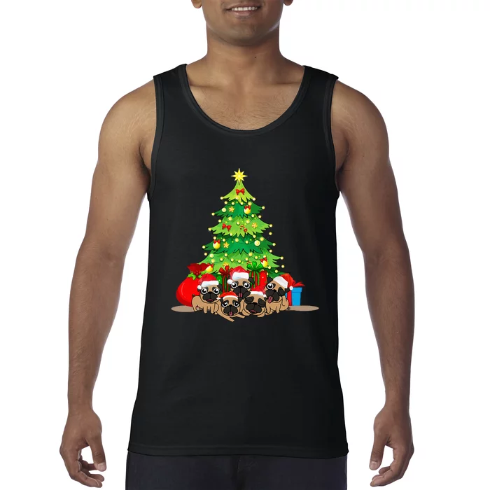 Santa Pug Dog Christmas Merry Pugmas Xmas Tree Lights Pajama Tank Top