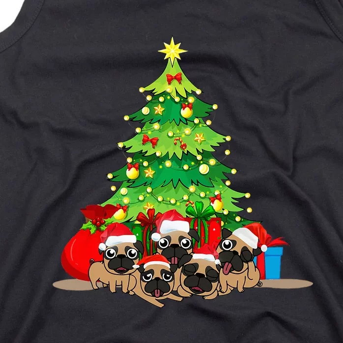 Santa Pug Dog Christmas Merry Pugmas Xmas Tree Lights Pajama Tank Top