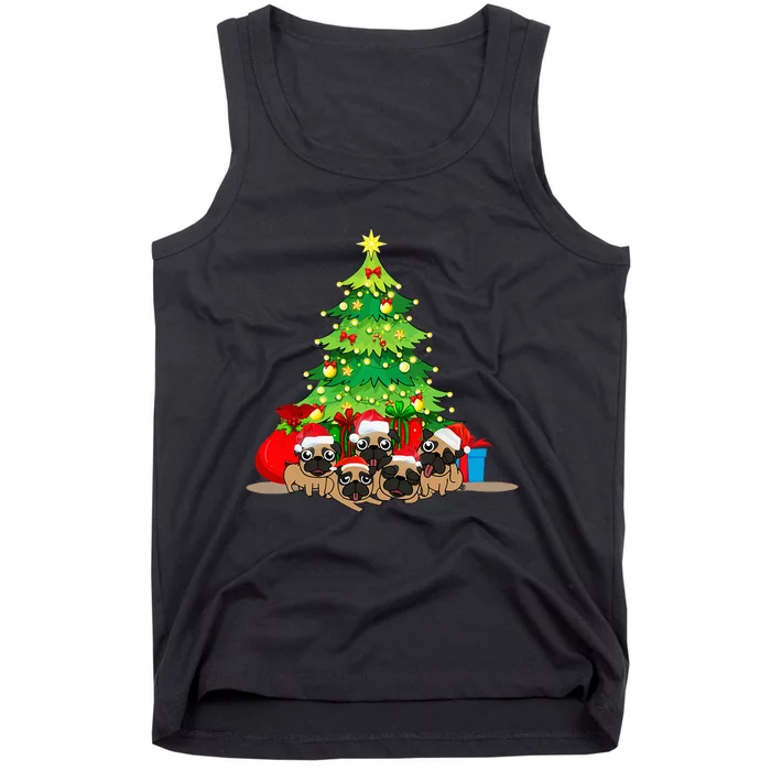 Santa Pug Dog Christmas Merry Pugmas Xmas Tree Lights Pajama Tank Top