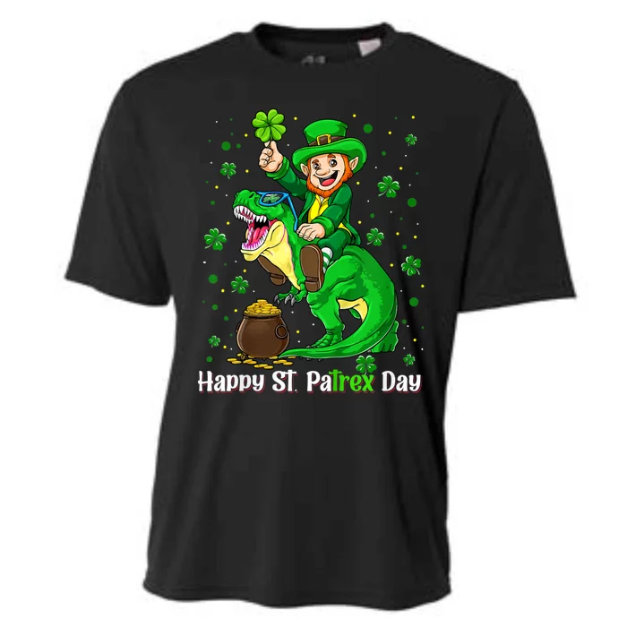 St Patricks Day Leprechaun Riding Dino T Rex Cooling Performance Crew T-Shirt